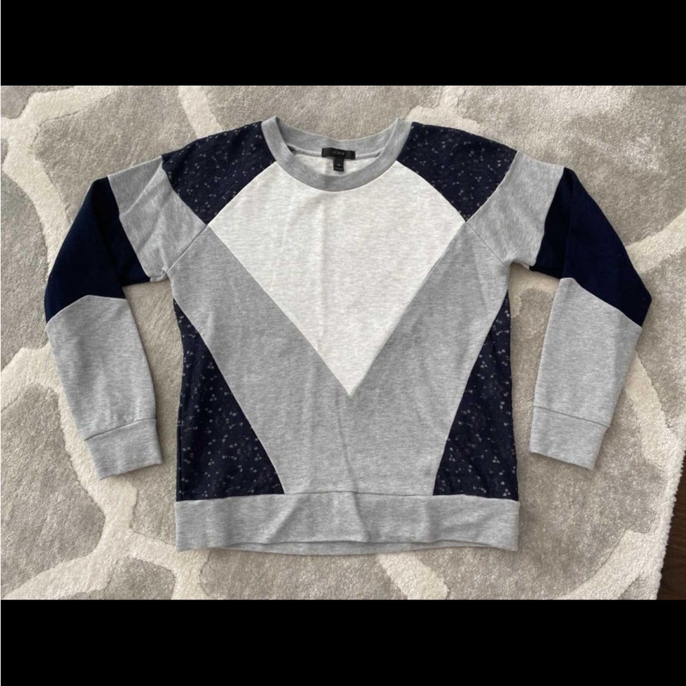 BRAND NEW J CREW colorblock lace patch sweatshirt XS